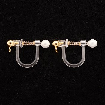 304 Stainless Steel Clip-on Earring Findings, Environmental Protection Plastic, U-Shaped, Real 18k Gold Plated, 11x17.5x3mm, Bead Diameter: 3mm