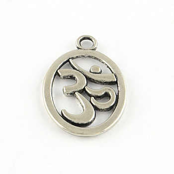 Tibetan Style Alloy Pendants, Oval with Aum/Om Symbol Design, Cadmium Free & Lead Free, Antique Silver, 22x14.5x1.5mm, Hole: 2mm, about 880pcs/1000g