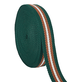 10 Yards Polyester Striped Ribbon, Flat, Dark Green, 1-1/4 inch(32mm), about 10.00 Yards(9.14m)/Roll