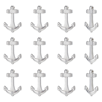 12Pcs 304 Stainless Steel Hook Clasps, For Leather Cord Bracelets Making, Anchor, Stainless Steel Color, 26x17x5mm, Hole: 1mm