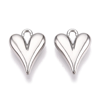 Rack Plating Alloy Pendants, Heart, Platinum, 15x11.5x4mm, Hole: 1.8mm