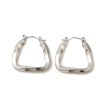 Non-Tarnish 304 Stainless Steel Trapezoid Hoop Earrings for Women, Stainless Steel Color, 25x26x3.5mm, Pin: 0.7mm