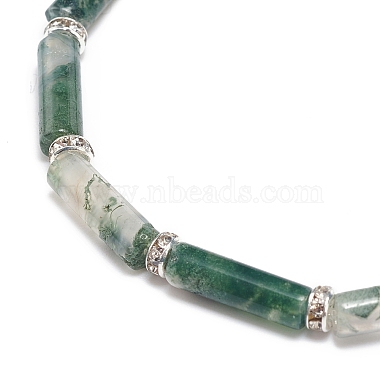 Natural Moss Agate Column Beaded Stretch Bracelet(BJEW-JB08989-05)-4