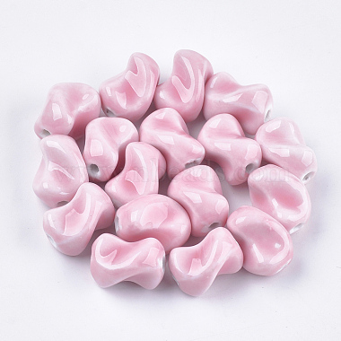 21mm Pink Twist Porcelain Beads