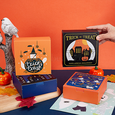 Benecreat 16pcs 4 motifs carrés Halloween pliable boîte-cadeau en papier créatif(CON-BC0007-01)-3