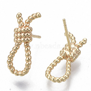 Brass Stud Earrings, Nickel Free, Knot, Real 18K Gold Plated, 17x7mm, Pin: 0.7mm(KK-S348-455-NF)