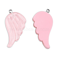 Translucent Resin Pendants, Wing Charms, with Platinum Plated Iron Loops and Glitter Powder, Pink, 41x30x4mm, Hole: 2mm(RESI-N033-01-B03B)