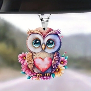 Owl Acrylic Pendant Decorations, for Car, Cerise, 80mm(PW-WG63691-01)
