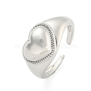 Long-Lasting Plated Brass Cuff Rings, Heart Open Rings for Women, Platinum, Adjustable(RJEW-I103-093P)