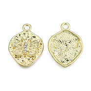 Rack Plating Alloy Pendants, with Crystal Rhinestone, Twist Oval with Butterfly, Cadmium Free & Nickel Free & Lead Free, Light Gold, 24x18x3.5mm, Hole: 2mm(PALLOY-T077-198)