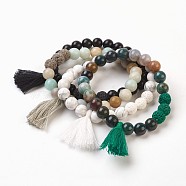 Natural Gemstone Beads Stretch Charm Bracelets, with Tassels, 2 inch(5cm), Tassels: 34x12mm(BJEW-JB03728)