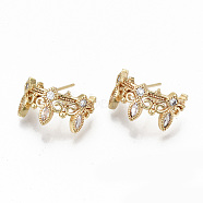 Brass Micro Pave Clear Cubic Zirconia Stud Earrings, Nickel Free, Crown, Real 18K Gold Plated, 9.5x18mm, Pin: 0.7mm(KK-T062-42G-NF)
