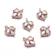 Brass Charms, with Cubic Zirconia, Cadmium Free & Nickel Free & Lead Free, Heart, Clear, Real Rose Gold Plated, 10x8x3mm, Hole: 1.5mm(ZIRC-J040-32RG-02-NR)