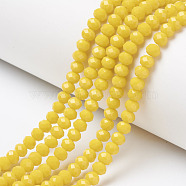 Opaque Solid Color Glass Beads Strands, Faceted, Rondelle, Yellow, 4x3mm, Hole: 0.4mm, about 123~127pcs/strand, 16.5~16.9 inch(42~43cm)(EGLA-A034-P4mm-D04)