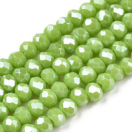 Electroplate Glass Beads Strands, Pearl Luster Plated, Faceted, Rondelle, Yellow Green, 6x5mm, Hole: 1mm, about 84~85pcs/strand, 41.5~42cm(EGLA-A044-P6mm-A30)