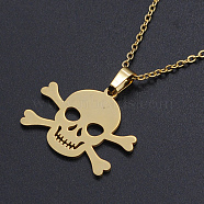 201 Stainless Steel Pendants Necklaces, with Cable Chains and Lobster Claw Clasps, Skull, Golden, 17.71 inch(45cm), 1.5mm(NJEW-S105-JN682-45-2)