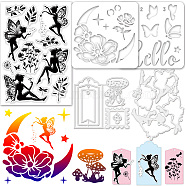 1 Set Carbon Steel Cutting Dies Stencils, with 1 Sheet PVC Plastic Stamps and 1 Set PET Hollow Out Drawing Painting Stencils, for DIY Scrapbooking, Craft, Fairy & Flower Pattern, Mixed Patterns, Cutting Dies: 104~135x98~99x0.8mm, 2pcs/set, 1 set(DIY-GL0004-19)