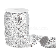 Polyester Elastic Cord, with PEC Glitter, Flat, Garment Accessories, Silver, 45mm, about 10.94 Yards(10m)/Roll(EC-WH0021-03B)