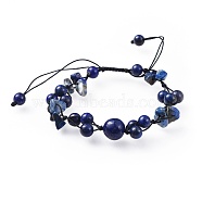 Adjustable Nylon Cord Braided Bead Bracelets, with Natural Lapis Lazuli(Dyed) Beads, 1-3/8 inch(37mm)(BJEW-JB04602-05)