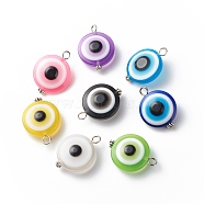 Transparent Evil Eye Resin Pendants, with Alloy Loops, Mixed Color, Flat Round Charm, Platinum, 27~27.5x20x9.5mm, Hole: 3mm(PALLOY-JF01847-01)