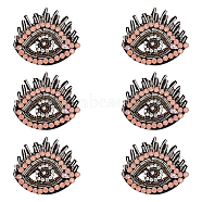 Evil Eye Glass Rhinestone Beading Ornament Accessories, Sew on Patches, Pink, 67x73x6mm(DIY-WH0401-30)