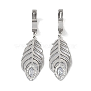 Feather 304 Stainless Steel Polymer Clay Rhinestone Dangle Earrings, Hoop Earrings for Women, Stainless Steel Color, 45.5x14mm(EJEW-L283-005P)