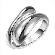 Classic Adjustable Brass Cuff Rings, Open Rings, Wide Index Finger Rings Costume Jewelry, Silver Color Plated, US Size 7 1/4(17.5mm)(RJEW-BB12036)