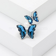 Butterfly Rhinestone Pins, Alloy Brooches for Girl Women Gift, Deep Sky Blue, 37x32mm(PW-WG60623-02)