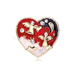 Vintage Angel Alloy Rhinestone Brooches, Colorful Enamel Pins, Heart, 52x55mm(JEWB-M046-26A)