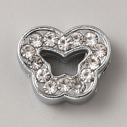 Alloy Rhinestone Slide Charms, Butterfly, 11.5x14x5mm, Hole: 7x1.5mm(FIND-WH20016-01D)