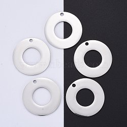 304 Stainless Steel Pendants, Manual Polishing, Stamping Blank Tag, Circle Ring, Stainless Steel Color, 30x1.8mm, Hole: 1.6mm(STAS-I140-08S)