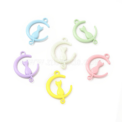 Rack Plating Alloy Pendants, Spray Painted Moon with Cat Charms, Cadmium Free & Nickel Free & Lead Free, Mixed Color, 28x19.5x3mm, Hole: 2.4mm(FIND-C018-21)