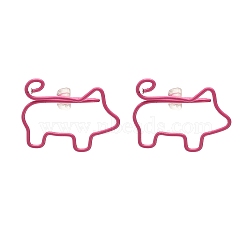 Open Pig Shape Iron Stud Earrings, Cute Animal Wire Wrap Earrings for Women, Hot Pink, 20.5x26.5x7mm, Pin: 1mm(EJEW-JE04728)
