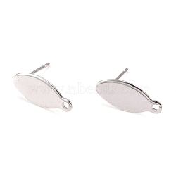 304 Stainless Steel Stud Earring Findings, with Loop and Flat Plate, Oval, Silver, 15x7x0.8mm, Hole: 1mm, Pin:0.8mm(STAS-H436-19S)