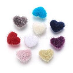 Faux Mink Fur Covered Cabochons, with Alloy Bottom, Heart, Silver Color Plated, Mixed Color, 14x17x6.5mm(WOVE-F021-05S)
