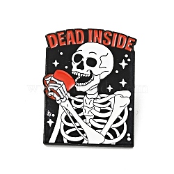 Skeleton with Cup Halloween Enamel Pin, Word Dead Inside Alloy Badge for Backpack Clothes, Electrophoresis Black, Red, 30x23x1.5mm(JEWB-G014-D05)