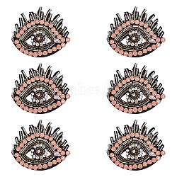 Evil Eye Glass Rhinestone Beading Ornament Accessories, Sew on Patches, Pink, 67x73x6mm(DIY-WH0401-30)