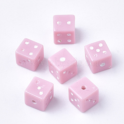 Acrylic Beads, Dice, Pink, 7.5x7.5x7.5mm, Hole: 1.5mm(X-MACR-3030-A08)