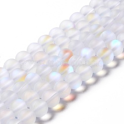 Synthetic Moonstone Beads Strands, Frosted, Round, White, 8mm, Hole: 1mm, about 43~47pcs/strand, 14.37''~15.08''(36.5~38.3cm)(G-E573-01B-08)