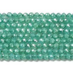 Cubic Zirconia Bead Strands, Faceted Rondelle, Sea Green, 3mm, Hole: 0.6mm, about 131pcs/strand, 15.16 inch(38.5cm)(ZIRC-C006-01B-03)