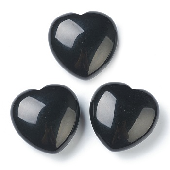 Natural Obsidian Heart Love Stone, Pocket Palm Stone for Reiki Balancing, 44.5~45x45~46x20.5~21mm