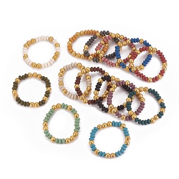 Natural Lava Rock Stretch Bracelets, with Golden Plated Lava Rock Round Beads, Mixed Color, 2-1/8 inch(5.5cm)