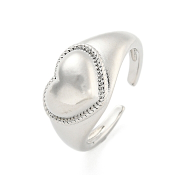Long-Lasting Plated Brass Cuff Rings, Heart Open Rings for Women, Platinum, Adjustable