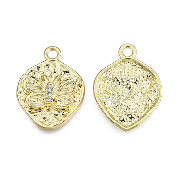 Rack Plating Alloy Pendants, with Crystal Rhinestone, Twist Oval with Butterfly, Cadmium Free & Nickel Free & Lead Free, Light Gold, 24x18x3.5mm, Hole: 2mm