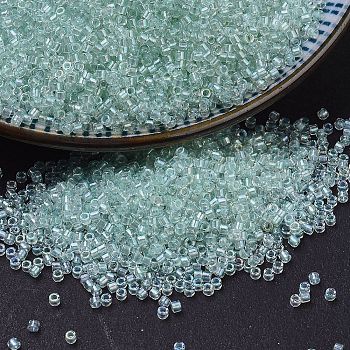 MIYUKI Delica Beads, Cylinder, Japanese Seed Beads, 11/0, (DB1675) Pearl Lined Transparent Pale Green Mist AB, 1.3x1.6mm, Hole: 0.8mm, about 2000pcs/10g