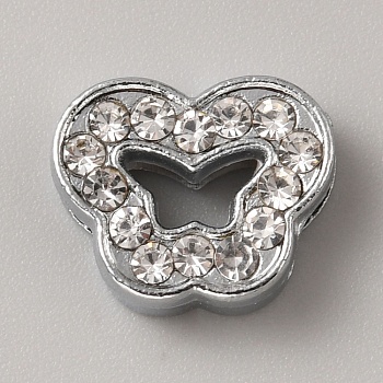 Alloy Rhinestone Slide Charms, Butterfly, 11.5x14x5mm, Hole: 7x1.5mm
