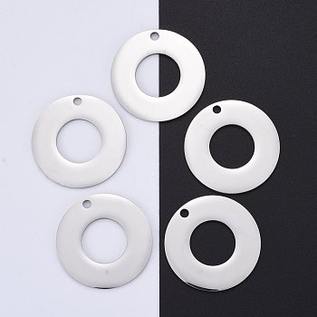 304 Stainless Steel Pendants, Manual Polishing, Stamping Blank Tag, Circle Ring, Stainless Steel Color, 30x1.8mm, Hole: 1.6mm