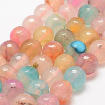 Faceted Natural Dragon Veins Agate Beads Strands, Round, Dyed & Heated, Colorful, 10mm, Hole: 1.5mm,  about 38pcs/strand, 14 inch(35.6cm)