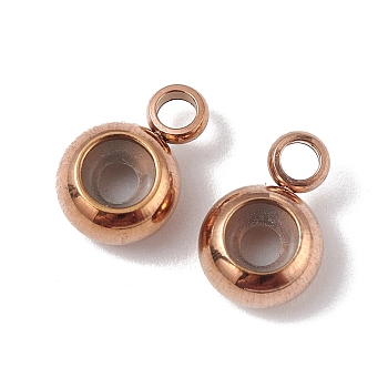 Ion Plating(IP) 202 Stainless Steel Tube Bails, Loop Bails, with Rubber Inside, Rondelle, Bail Beads, Slider Stopper Beads, with 304 Stainless Steel Loop Rings, Rose Gold, 8.7x5.7x3.3mm, Hole: 1.8mm and 2mm