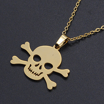 201 Stainless Steel Pendants Necklaces, with Cable Chains and Lobster Claw Clasps, Skull, Golden, 17.71 inch(45cm), 1.5mm